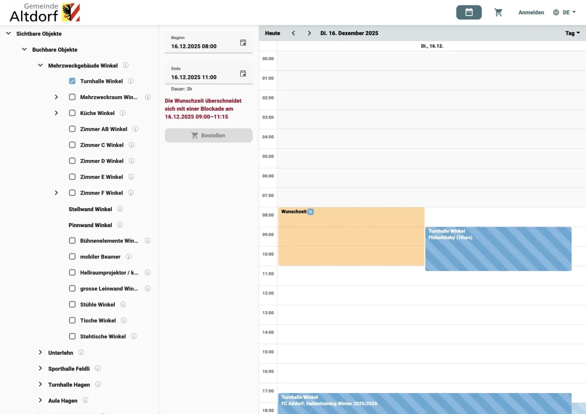 Screenshot reservationstool